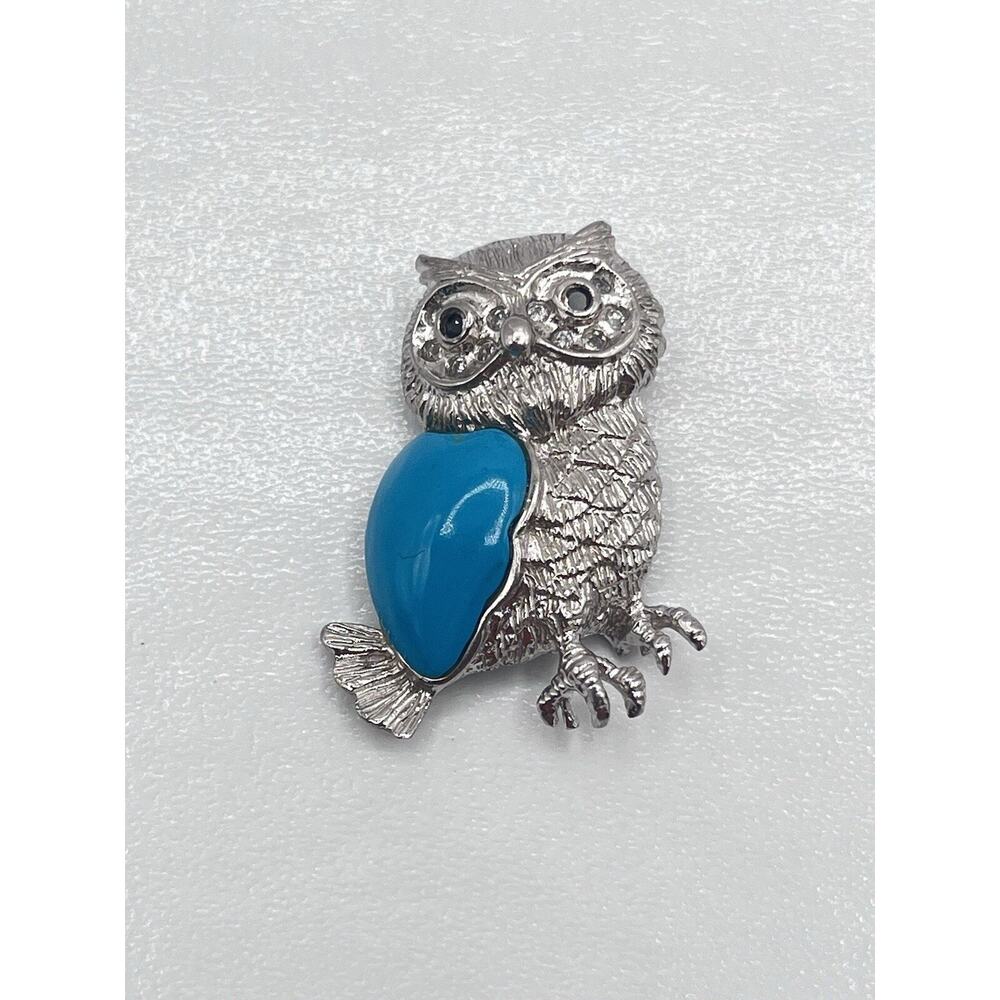 Sterling Silver 925 Faux Blue Turquoise Owl Shaped Pendant Only No Necklace Vntg